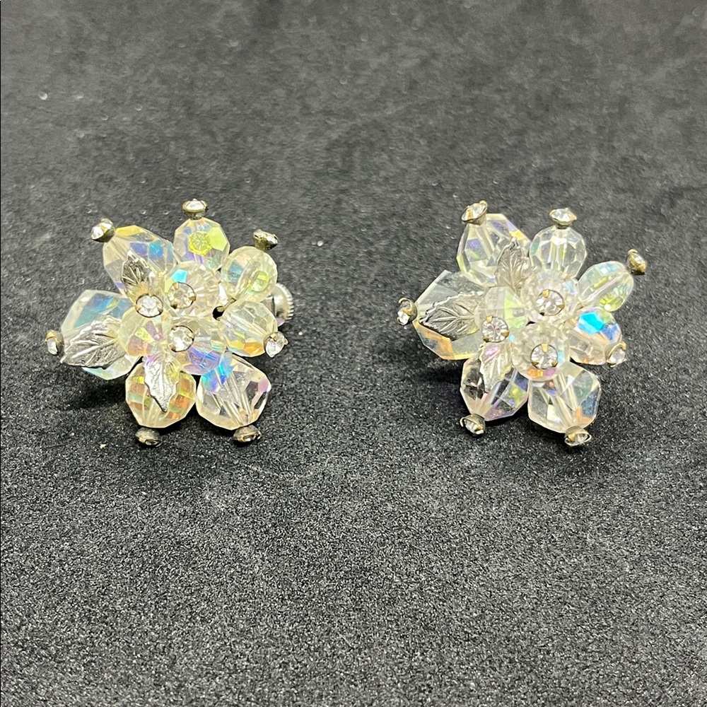 Vendome Crystal AB Cluster Earrings Tension Lever-back 1587